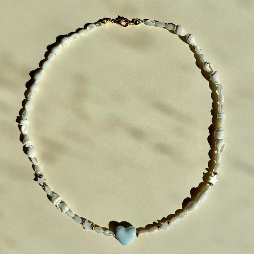Baby Blue Heart Pearl Kaklo Vėrinys